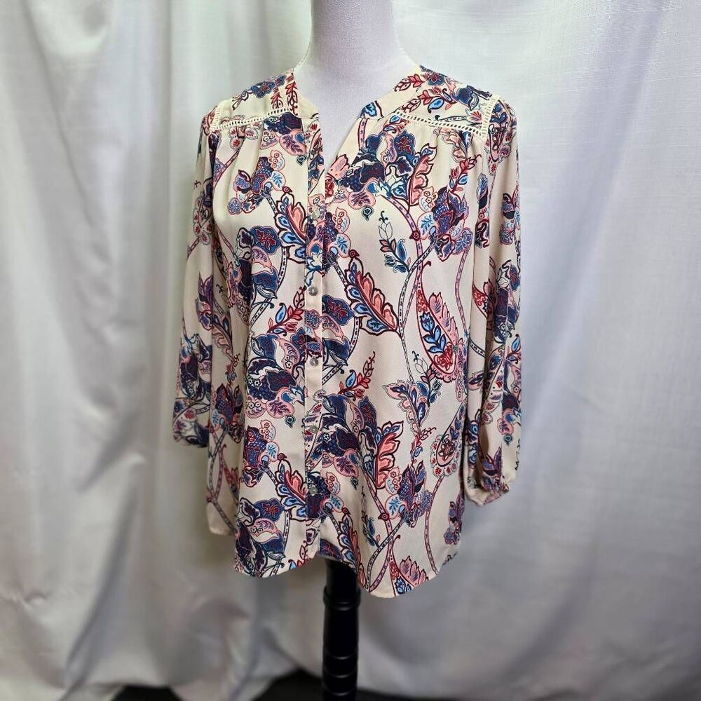 Beacon Apparel Floral Boho Long Sleeve Blouse Size Large - Picture 2 of 8